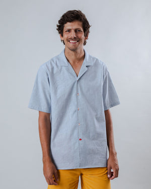 Pinstripes Aloha Shirt Blue