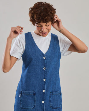 Washed Denim Short Dress Blue