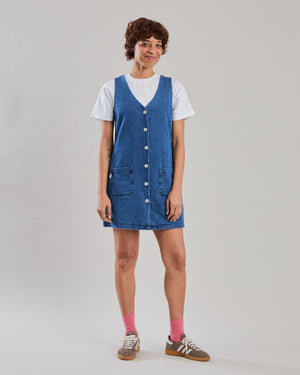 Washed Denim Short Dress Blue