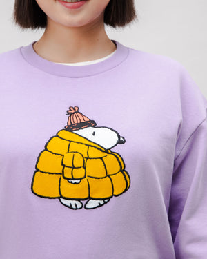 Peanuts Snow Rounded Cotton Sweatshirt Lavander