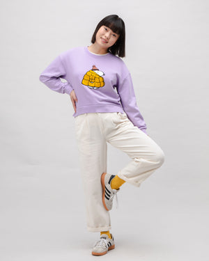 Peanuts Snow Rounded Cotton Sweatshirt Lavander