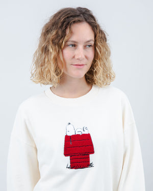 Peanuts Snoopy Rounded Cotton Sweatshirt Ecru