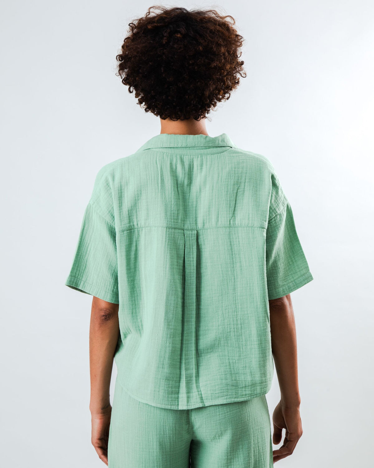 Bubble Cropped Blouse Light Green