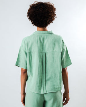 Bubble Cropped Blouse Light Green