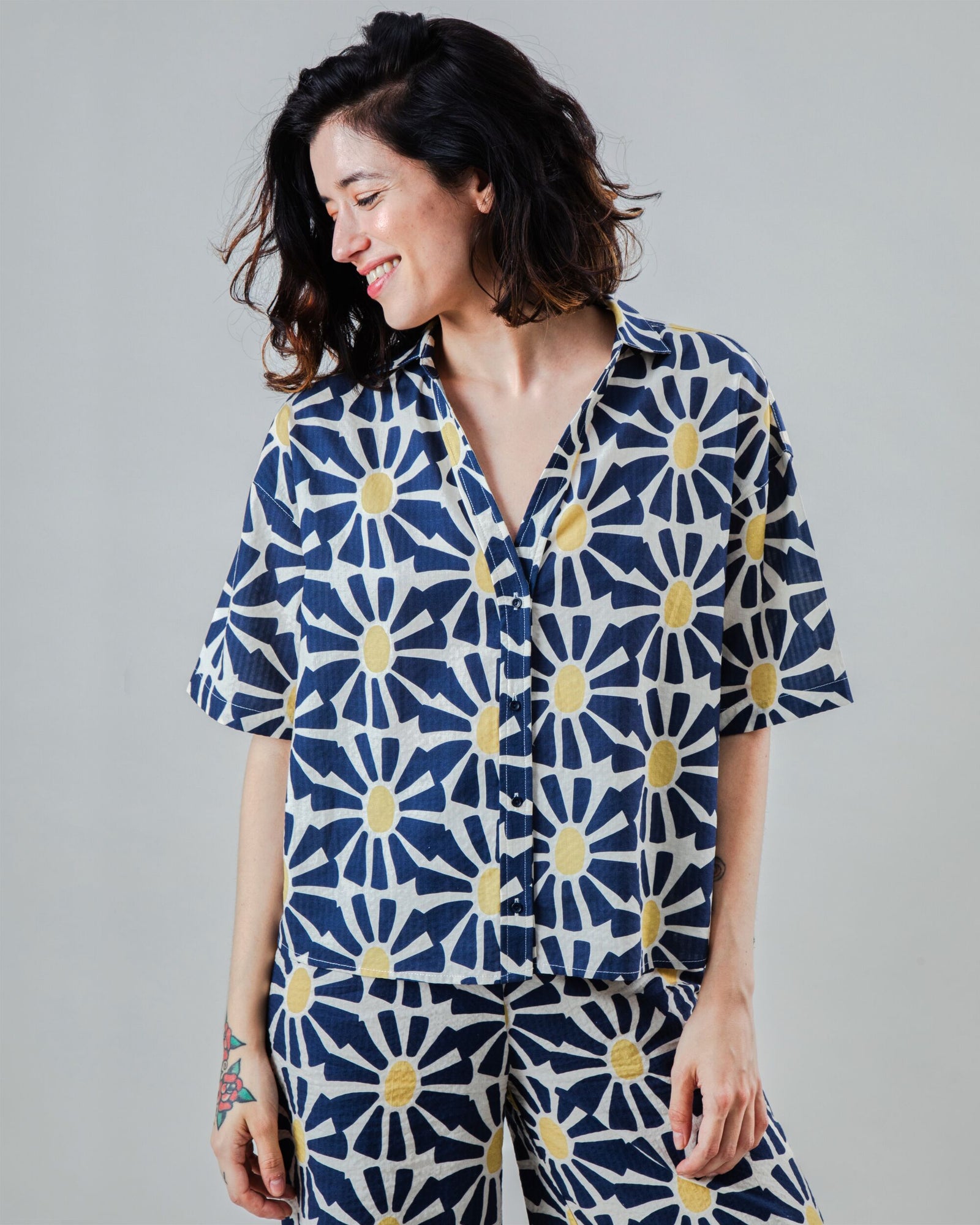 Marisol Cropped Blouse Navy