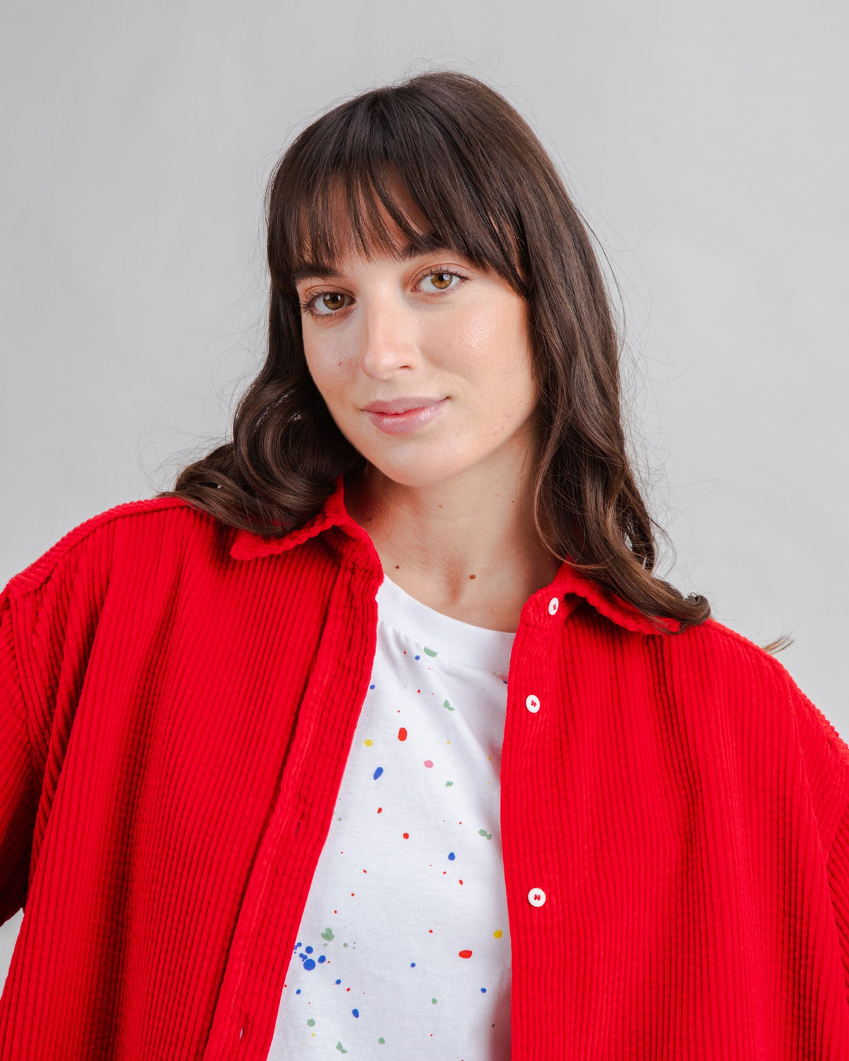 Corduroy Long Overshirt Red