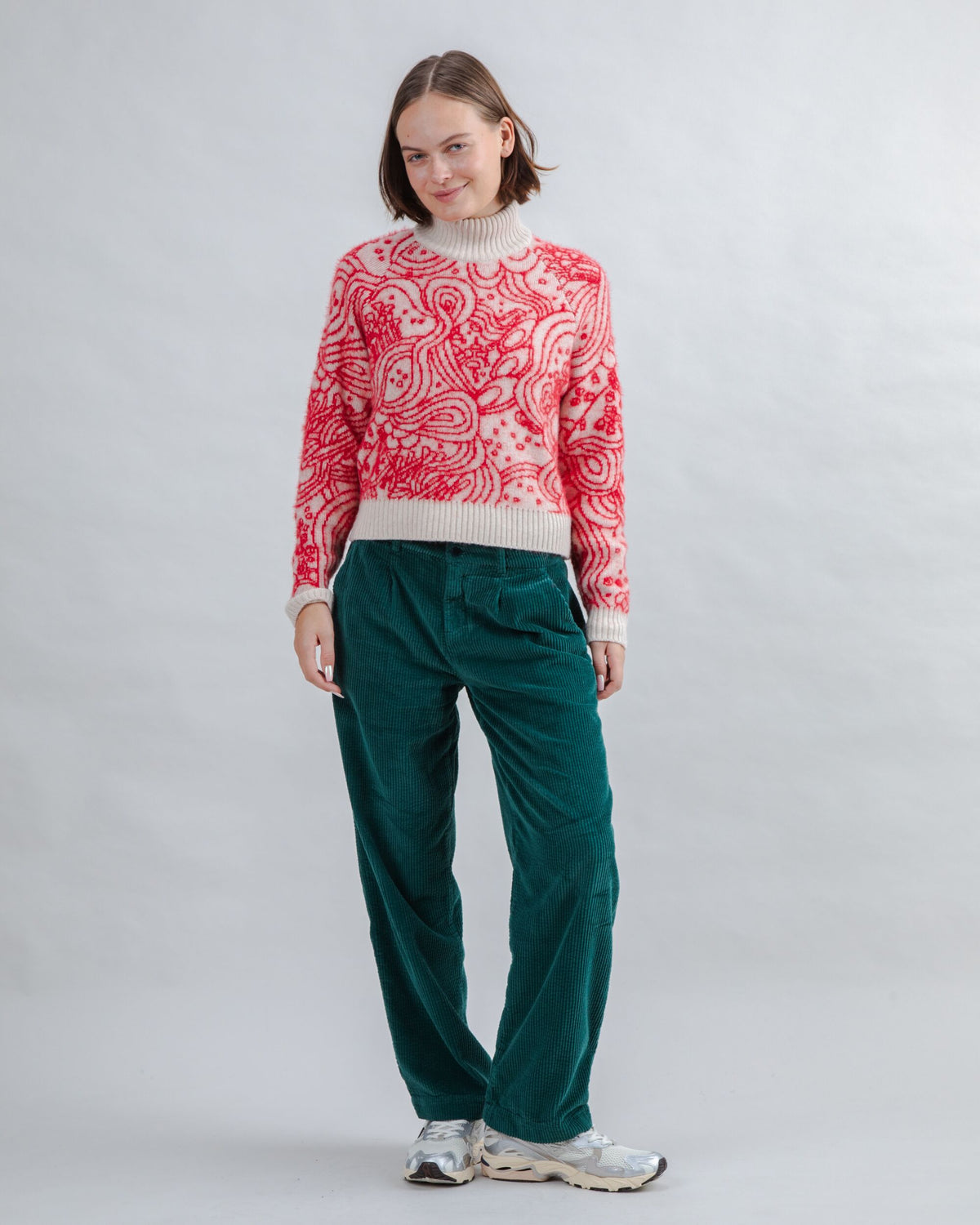 Corduroy Pleated Pants Dark Green