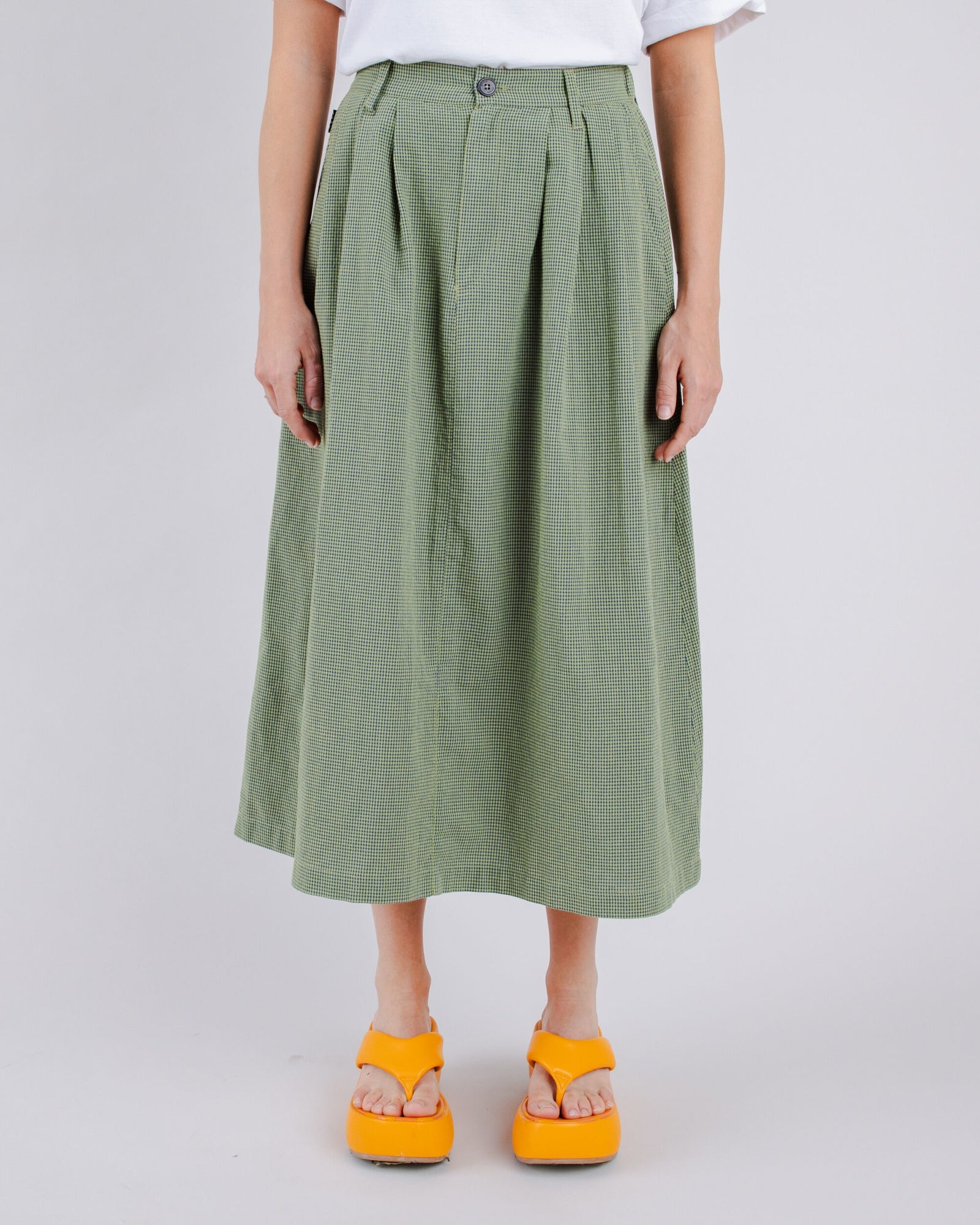 Checks Midi Skirt Olive