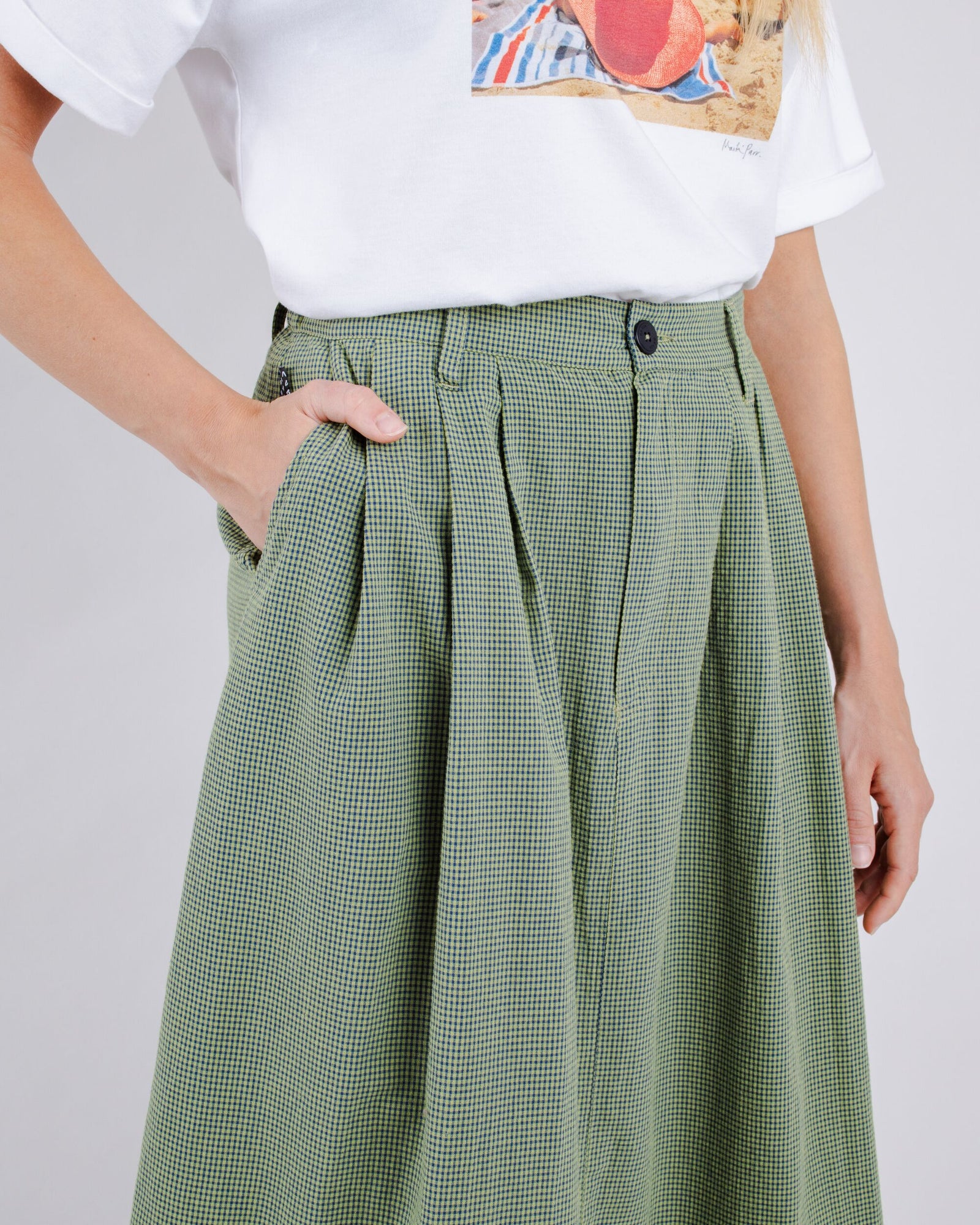 Checks Midi Skirt Olive