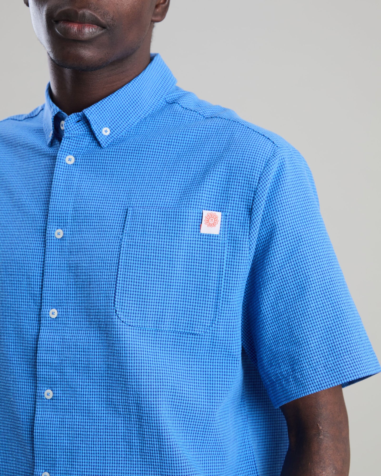 Asis Percales Daisy Checks Boxy Shirt Blue