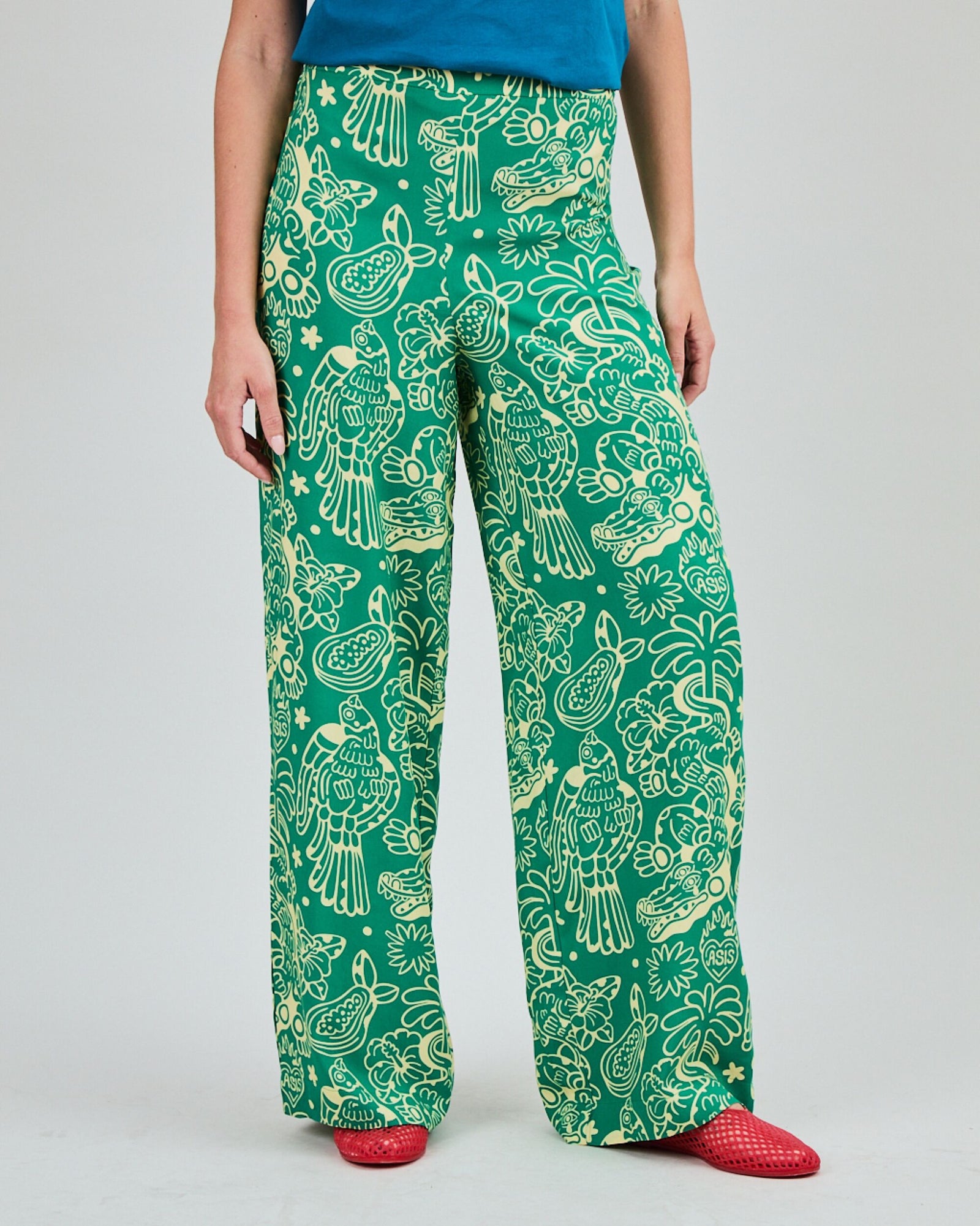 Asis Percales Crocodylus Wide Leg Pants Green