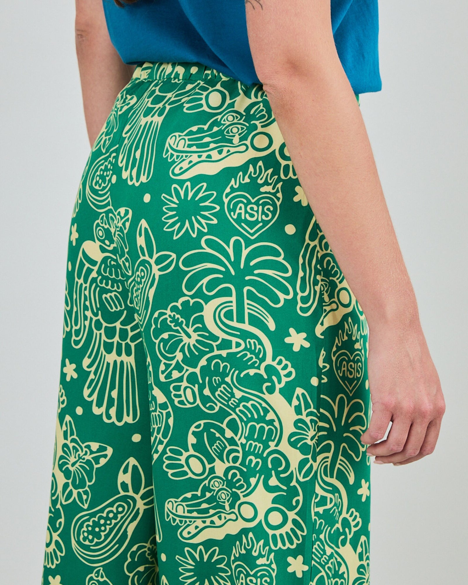 Asis Percales Crocodylus Wide Leg Pants Green
