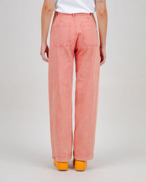 Washed Denim Straight Leg Pants Pink