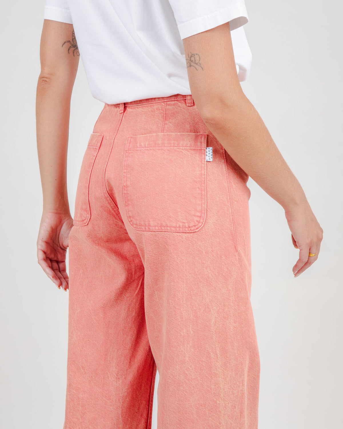 Washed Denim Straight Leg Pants Pink