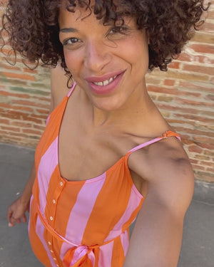 Vestido Largo Color Block Naranja