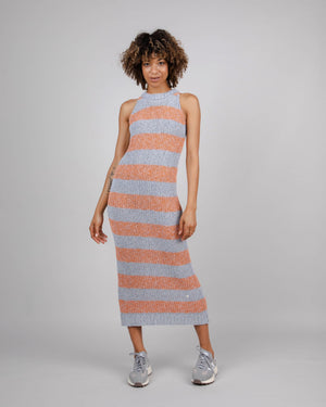 Stripes Knitted Long Dress Orangine