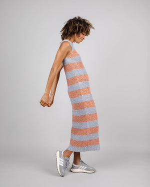 Stripes Knitted Long Dress Orangine