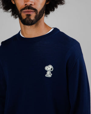Peanuts Snoopy Patch Wool Sweater Navy