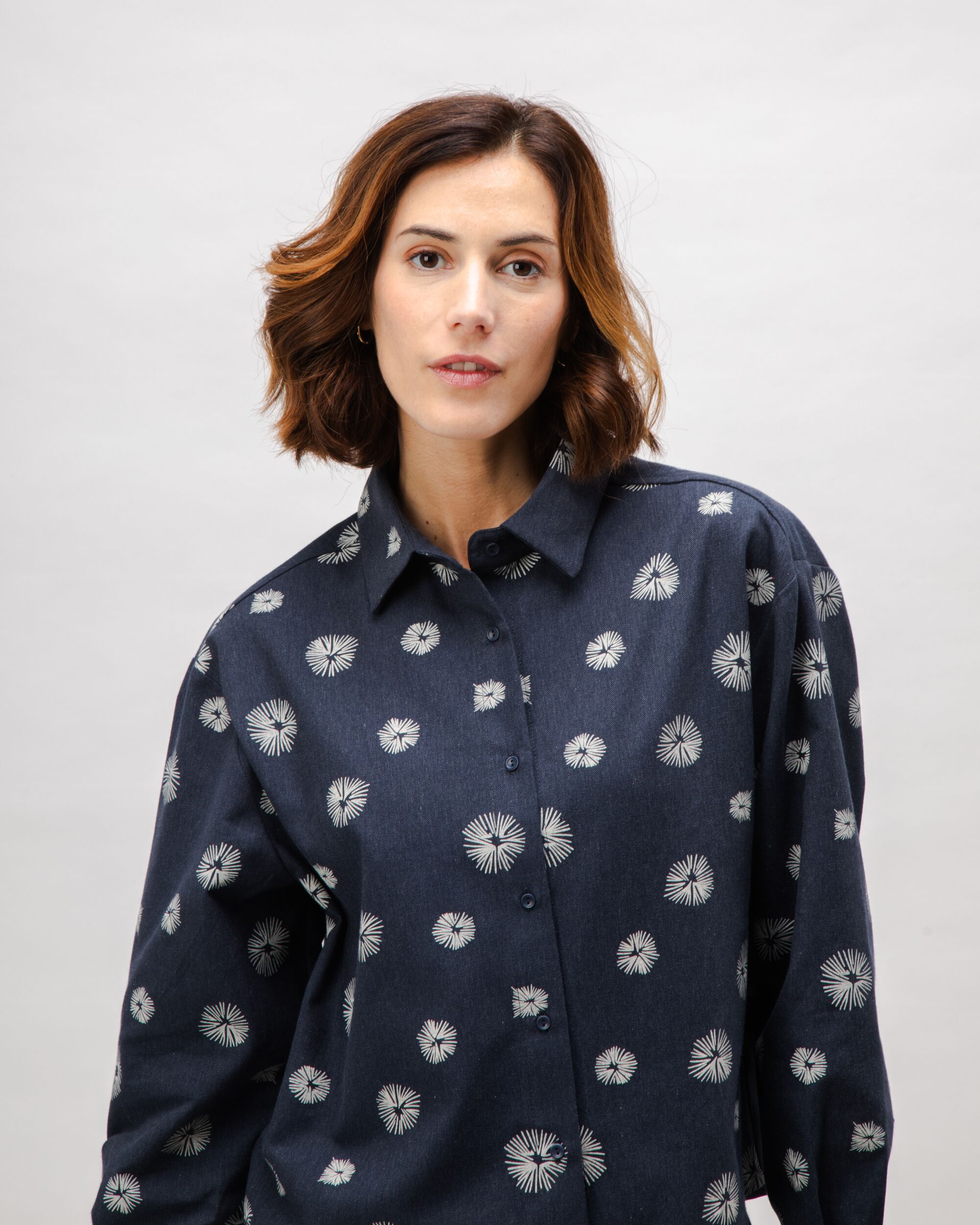 Urchin Boxy Flannel Blouse Navy