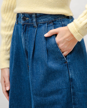 Wide Leg Denim Pleated